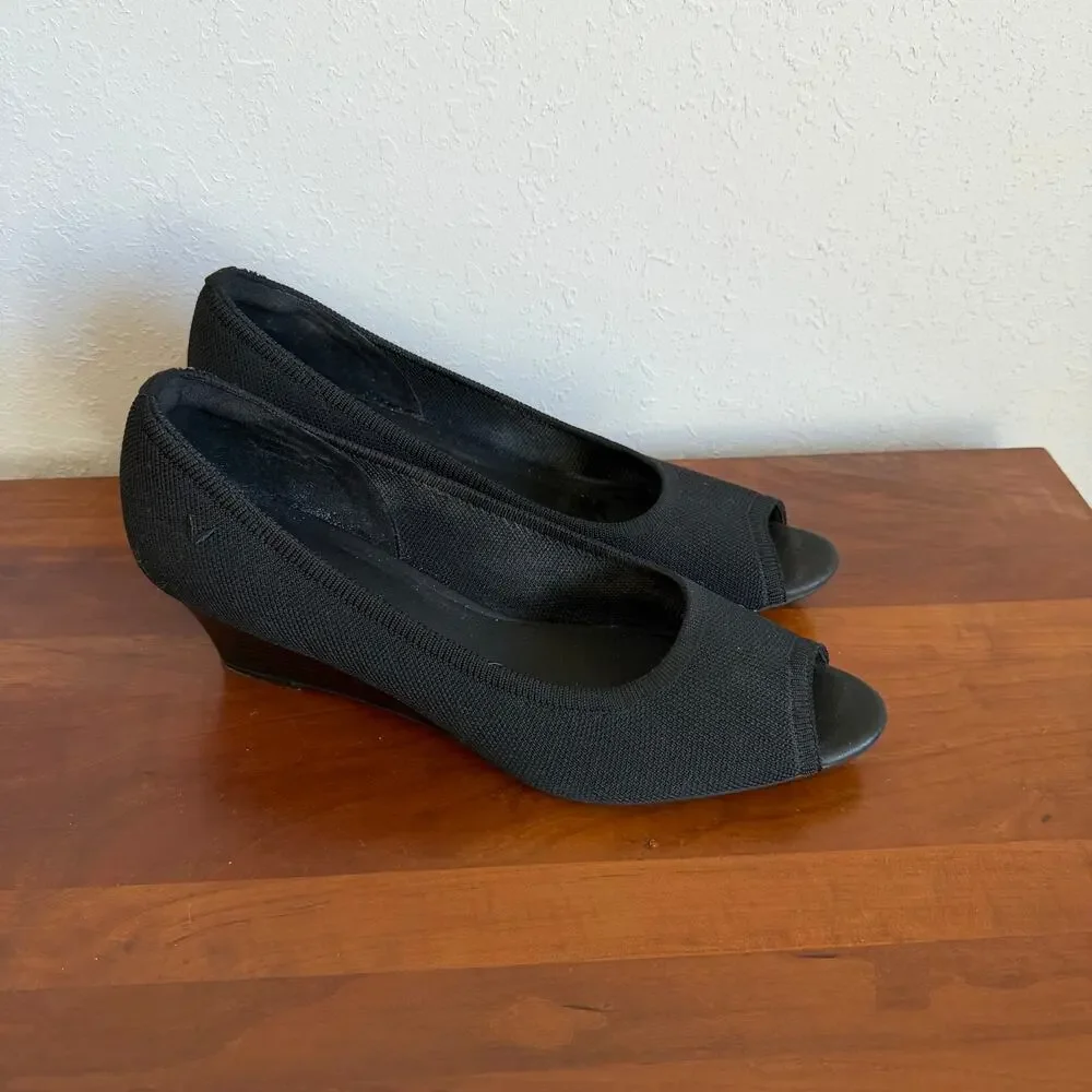 VIVAIA Black Knit Peep-Toe Wedge Pumps Womens 42 Classic Office Academia